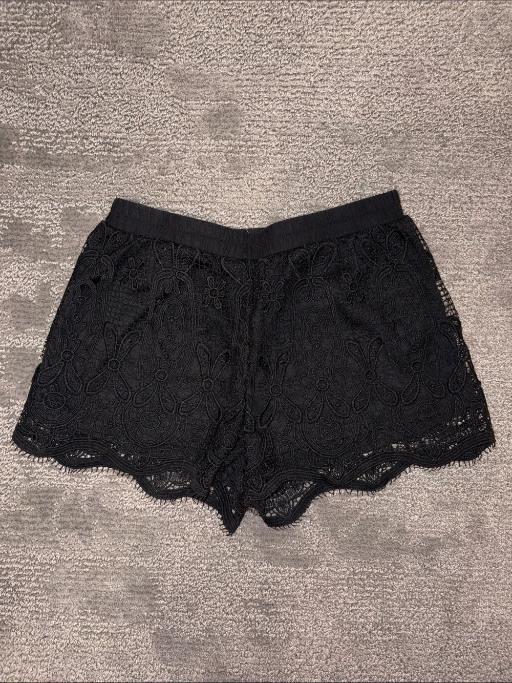 Garage Black Lace Crochet Shorts with Scalloped Hem